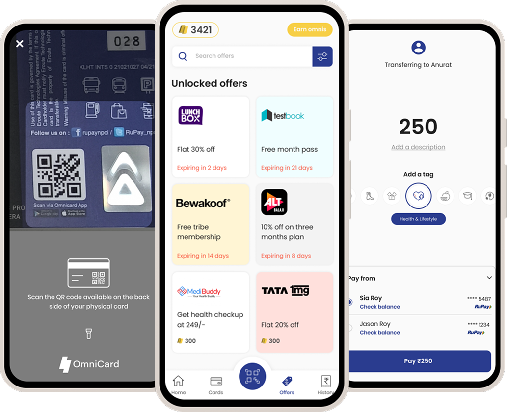 OmniCard app screens